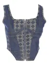 Amiri Lace Bustier Crop Top Square Neckline In Blue