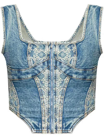 Amiri Front Zipped Denim Corset Top In Blue