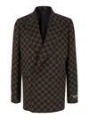 Amiri Brown Double-breasted Jacket With Check Motif In Wool Blend Man In Brown