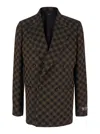 Amiri Brown Double-breasted Jacket With Check Motif In Wool Blend Man In Brown