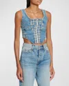 Amiri Ma Quad Denim Corset Top In Classic Mid Indigo