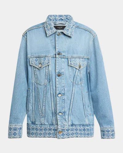 Amiri Ma Quad Denim Jacquard Trucker Jacket In Stone Indigo