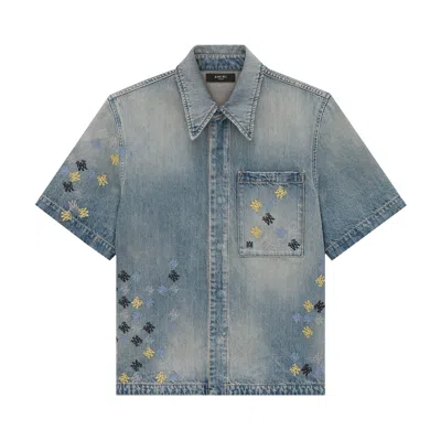 Pre-owned Amiri Ma Quad Embroidered Shirt 'antique Indigo' | Blue | Men's Size Xxl