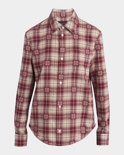 Amiri Ma Quad Flannel Overshirt In Deep Red