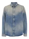 Amiri Men Light Blue Shirt With Used Effect In Denim Man In Light Blue