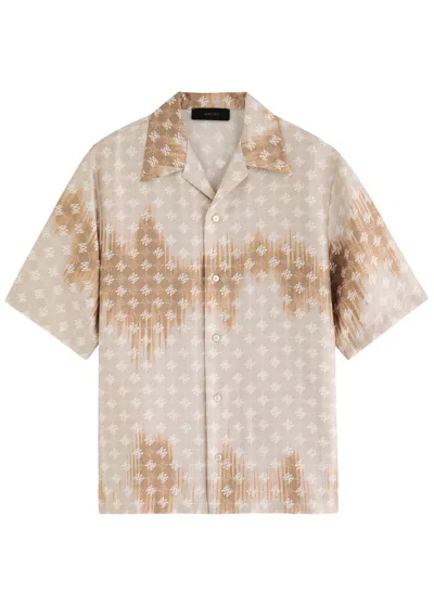 Amiri Ma Quad Logo-monogrammed Silk Shirt In Camel
