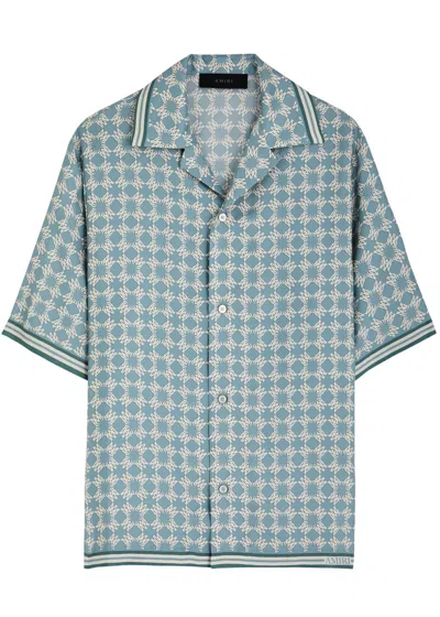 Amiri Dusty Blue Silk Twill Ma Quad Shirt