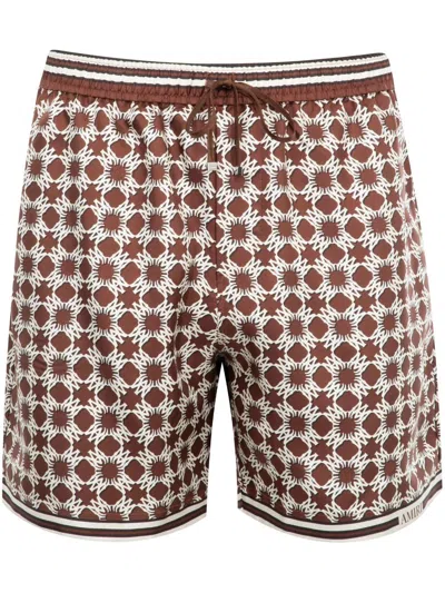 Amiri Silk Logo Shorts In Chocolat