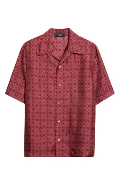 Amiri Ma Quad Silk Bowling Shirt In Burgundy