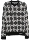 Amiri Crew Neck Wool Blend Sweater With Graphic Pattern In Grey