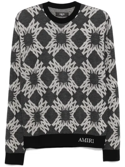 Amiri Dark Grey Embroidered Wool Sweater In Multi