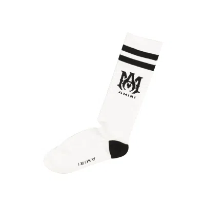 Pre-owned Amiri M.a. Ribbed Athletic Logo Socks 'white/black' | Men's Size Onesize