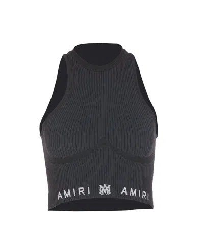 Amiri Halter Neck Cropped Ribbed Seamless Top In Black
