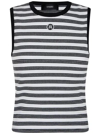 Amiri " Ma" Stripe Rib Jersey Tank Tee In Black
