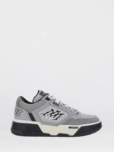 Amiri Ma-94 Leather And Mesh Sneakers With Monogram And Suede Details In Gray