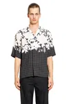 Amiri 'garden' Black Bowling Shirt With Cuban Collar And All-over Floral Print In Black&white