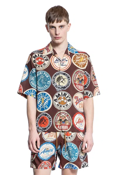 Amiri Convertible-collar Logo-print Voile Shirt In Multi