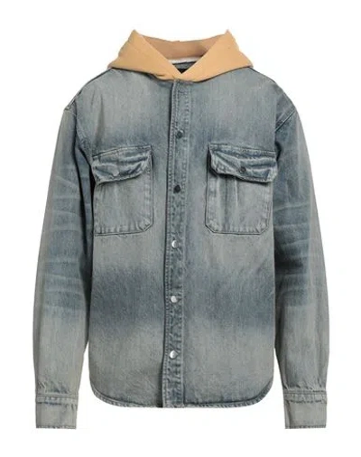 Amiri Man Denim Shirt Blue Size L Cotton, Cow Leather