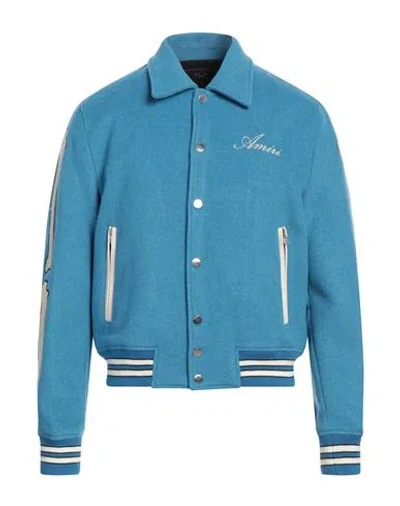 Amiri Man Jacket Azure Size 40 Wool, Nylon, Ovine Leather