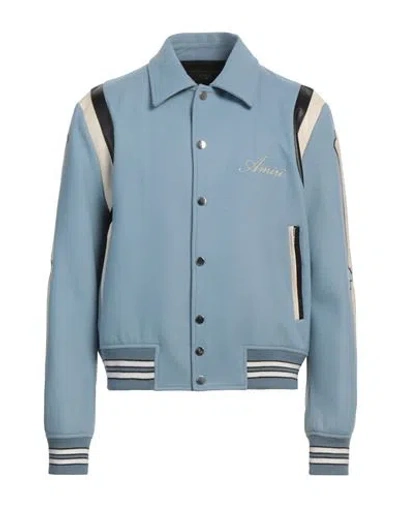 Amiri Man Jacket Light Blue Size M Wool, Nylon, Ovine Leather