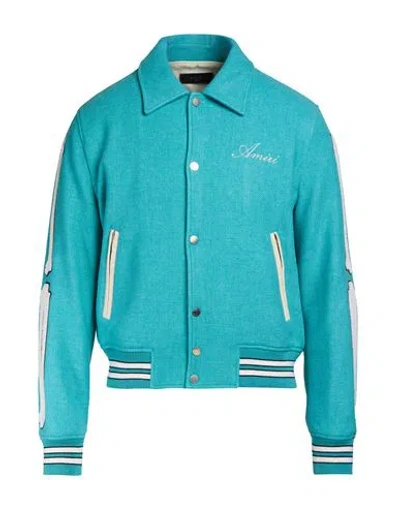 Amiri Man Jacket Turquoise Size Xl Wool, Polyamide In Blue