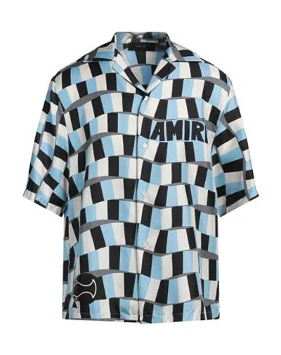 Amiri Man Shirt Azure Size Xxxl Silk In Blue