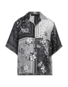 Amiri Black And White Bowling Shirt With Floral Bandana Print
