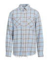 Amiri Mens Sea Blue Shotgun Distressed Regular-fit Cotton Flannel Shirt