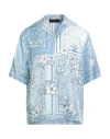 Amiri Man Shirt Sky Blue Size L Silk In Blue