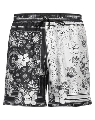 Amiri Straight-leg Printed Silk-twill Shorts In Gray