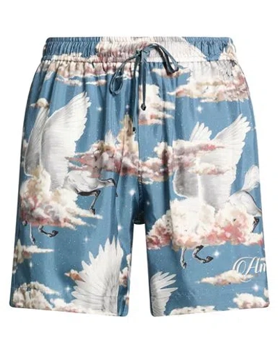 Amiri Man Shorts & Bermuda Shorts Slate Blue Size S Silk