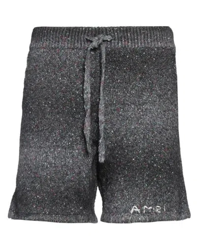 Amiri Wide-leg Embroidered Melangé Knitted Drawstring Shorts In Black