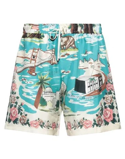 Amiri Man Shorts & Bermuda Shorts Turquoise Size M Silk In Blue