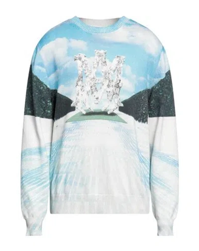 Amiri Man Sweater Sky Blue Size L Cotton, Cashmere