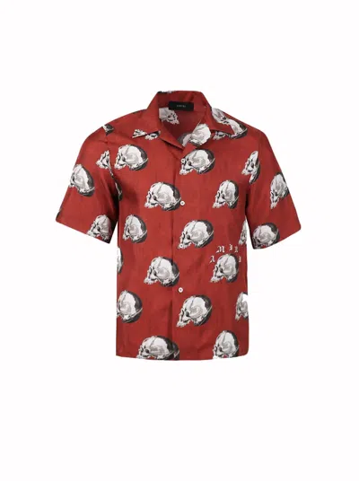 Pre-owned Amiri Men's  All Over Skull Bowling Shirt In Red