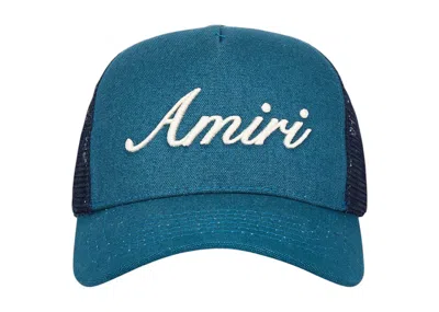 Pre-owned Amiri Men's   Script Trucker Hat In Teal