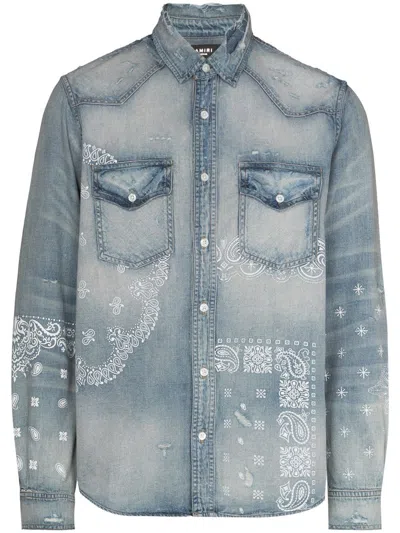 Pre-owned Amiri Men's  Bandana Print Denim Shirt In Clay Indigo In Blue