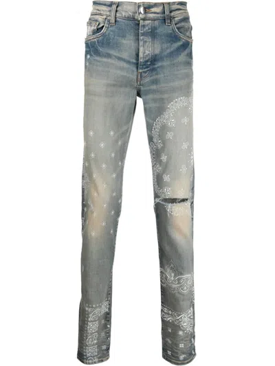 Pre-owned Amiri Men's  Bandana Print Skinny Jeans In Clay Indigo