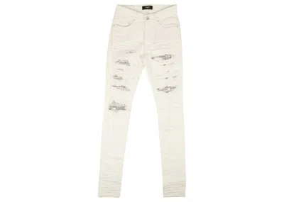 Pre-owned Amiri Men's  Bandana Thrasher Skinny Jeans In White