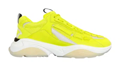 Pre-owned Amiri Men's  Bone Runner Reflective Sneakers In White/neon Yellow In Multi