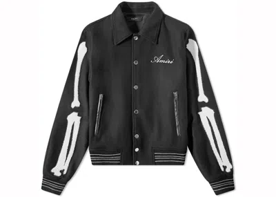 Pre-owned Amiri Men's  Bones Varsity Jacket In Black