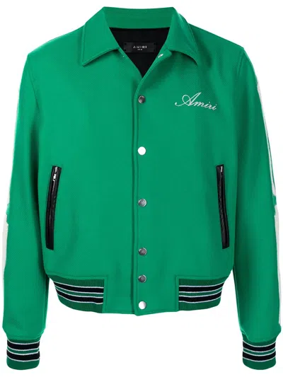 Pre-owned Amiri Men's  Bones Varsity Jacket In Green