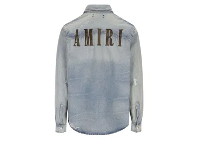 Pre-owned Amiri Men's  Buttoned Distressed Denim Shirt In Light Indigo In Purple