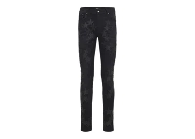 Pre-owned Amiri Men's  Chemist Leather Star Aged Jeans In Black