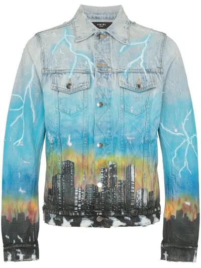Pre-owned Amiri Men's  City Dragon Trucker Denim Jacket In Blue