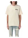 Amiri City Beige Crewneck T-shirt With Logo Detail On The Front And Maxi Logo Print On The Rear In Cotton  In Neutral