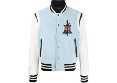 Pre-owned Amiri Men's  Corduroy/leather Varsity Jacket In Light Blue/natural