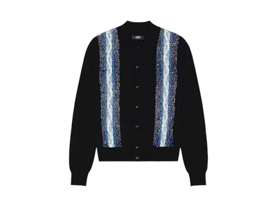 Pre-owned Amiri Men's  Crystal Cable Knit Polo Shirt In Black/blue