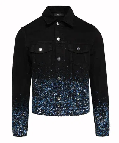 Pre-owned Amiri Men's  Crystal Rhinestone Denim Jacket In Black/blue In Multi