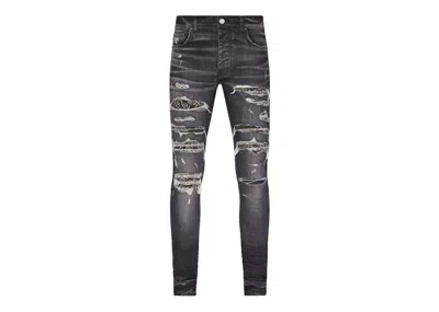 Pre-owned Amiri Men's  Distressed Bandana Thrasher Skinny Jeans In Gray